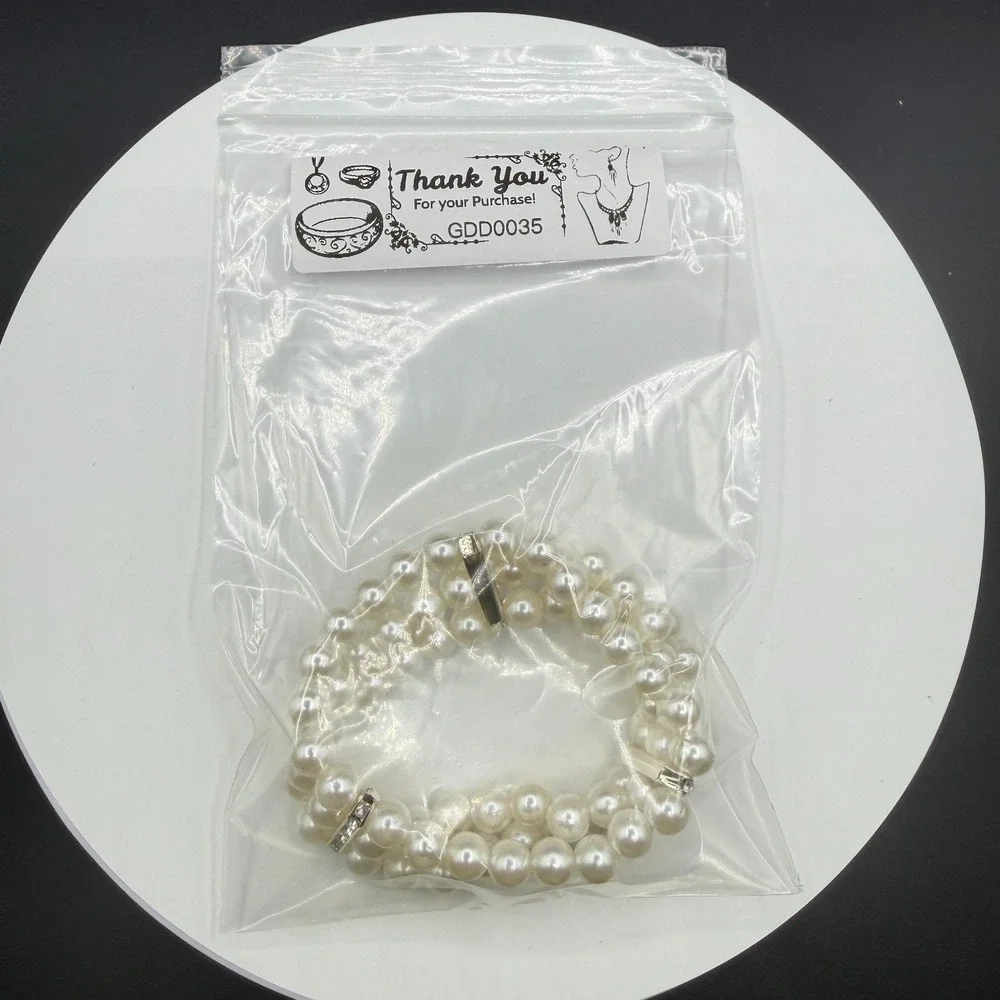 Three Strand Faux Pearl Rhinestone Stretch Bracelet Cuff Cream Statement Jewelry